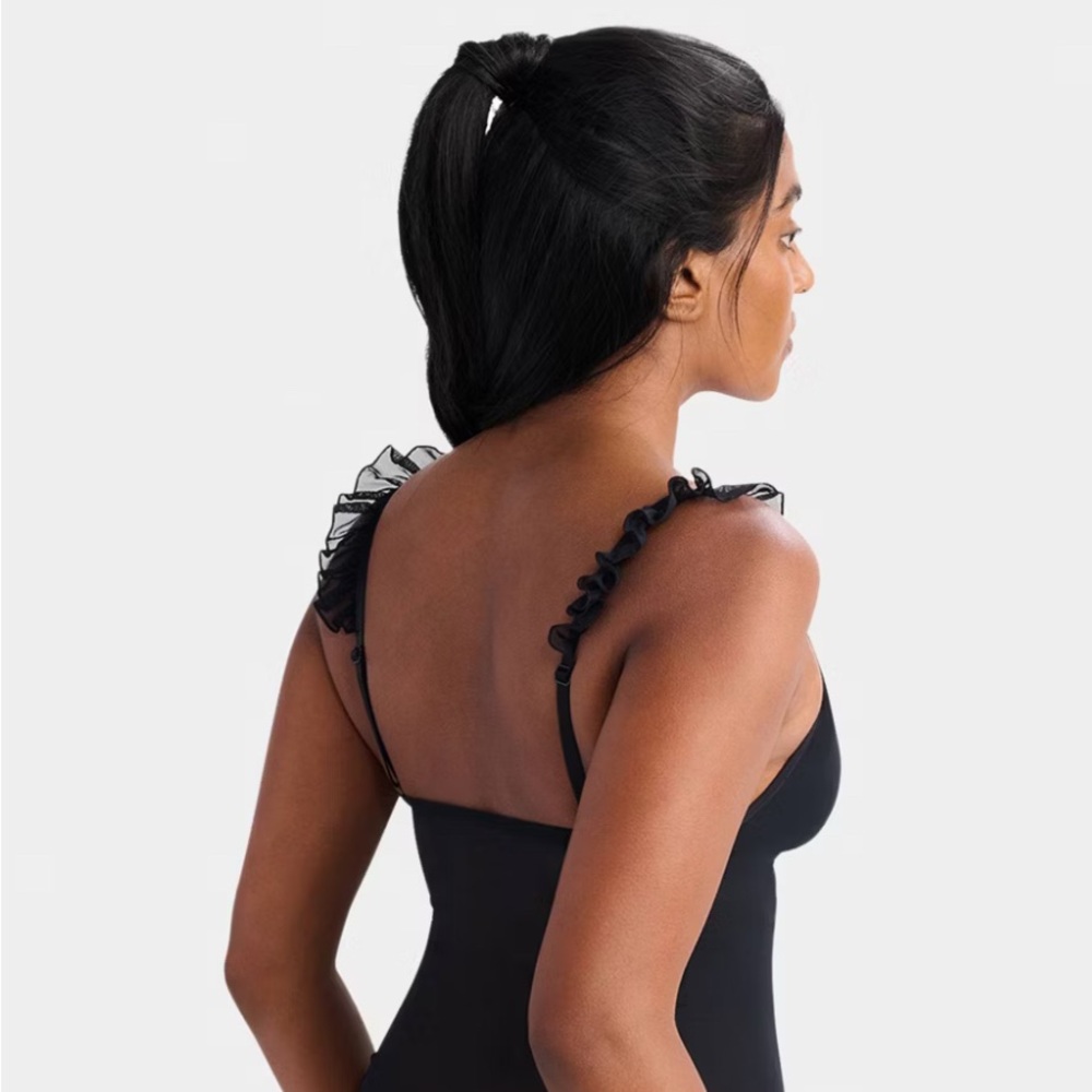 Black Sheer Bodysuit with Rose Accents - Picture 2 of 6